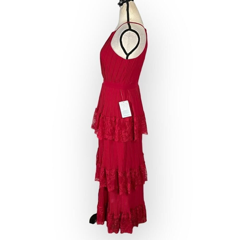 Lulus Came for Cocktails Midi Dress Women's Small Red Lace Tiered Sleeveless - Picture 4 of 11